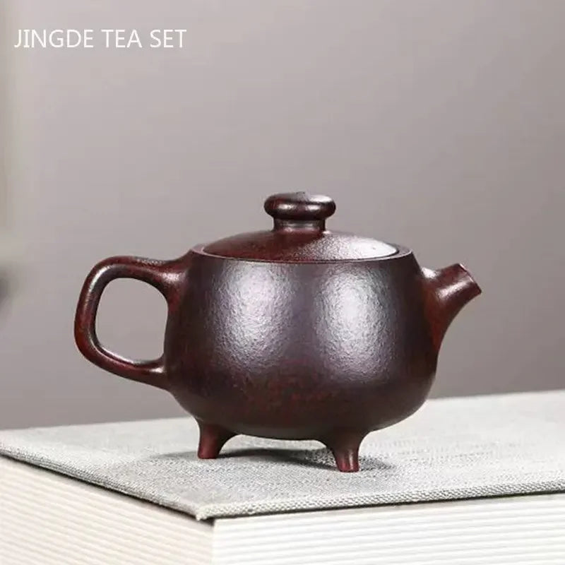 180ml Authentic Yixing Purple Clay Teapot Raw Ore Purple Mud Three-legged Jiuding Kettle Home Filter Tea Infuser Custom Tea Set