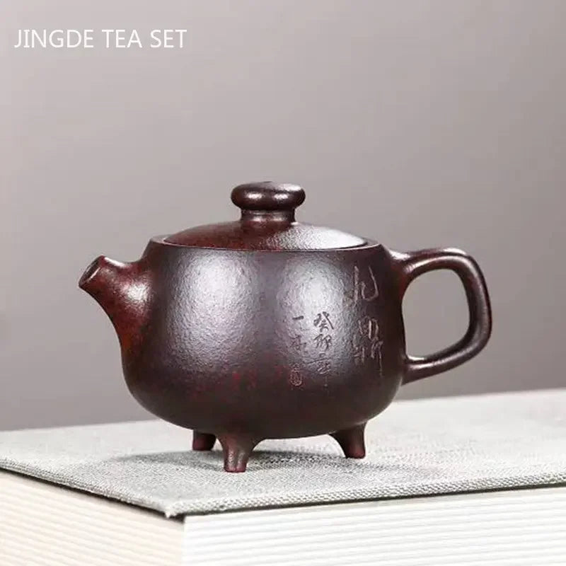 180ml Authentic Yixing Purple Clay Teapot Raw Ore Purple Mud Three-legged Jiuding Kettle Home Filter Tea Infuser Custom Tea Set