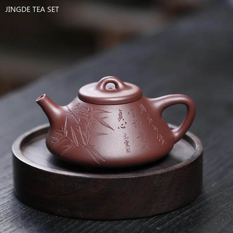 180ml Classic Yixing Purple Clay Teapot Raw Ore Purple Mud Filter Tea Pot Hand Painted Stone Scoop Kettle Tea Sets Accessories