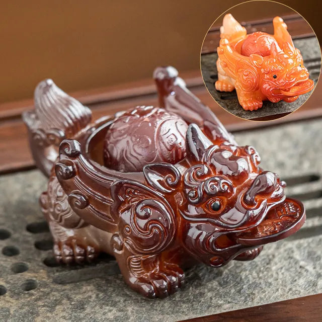 1PCS Chinese Resin Discolored Tea Pet Lucky Cute Golden Toad Ornaments Desktop Handmade Crafts Home Tea Set Decoration Gifts