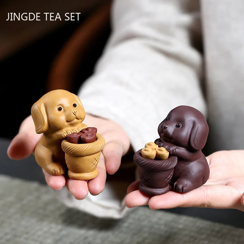 1PCS Chinese Zodiac Dog Purple Clay Tea Pet Handmade Boutique Animal Statue Ornaments Tea Figurine Crafts Tea Set Decoration