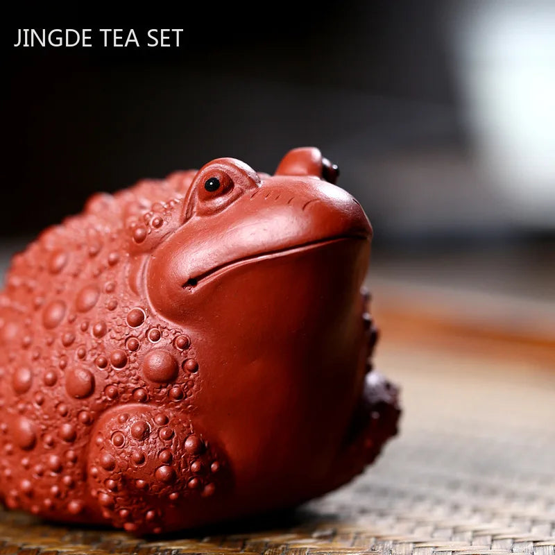 1PCS Yixing Handmade Purple Clay Tea Pet Chinese Lucky Golden Toad Statue Ornaments Crafts Boutique Tea Set Decoration Gifts