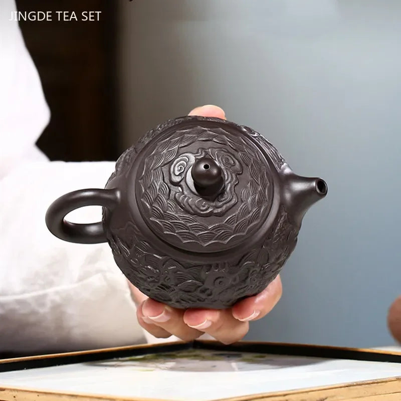 200ml Chinese Yixing Purple Clay Tea Pot Boutique Hand-carved Dragon Pattern Teapot Custom Filter Beauty Kettle Zisha Tea Set