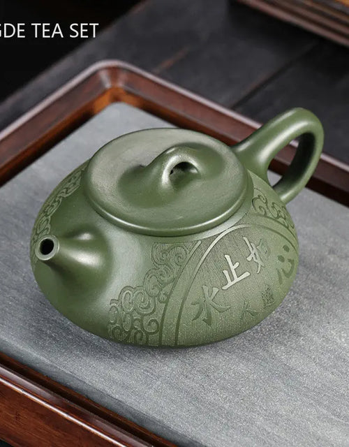 220ml Yixing Purple Clay Teapot Raw Ore Green Mud Hand-carved Stone Scoop Kettle Home Beauty Tea Infuser Chinese Zisha Tea Set