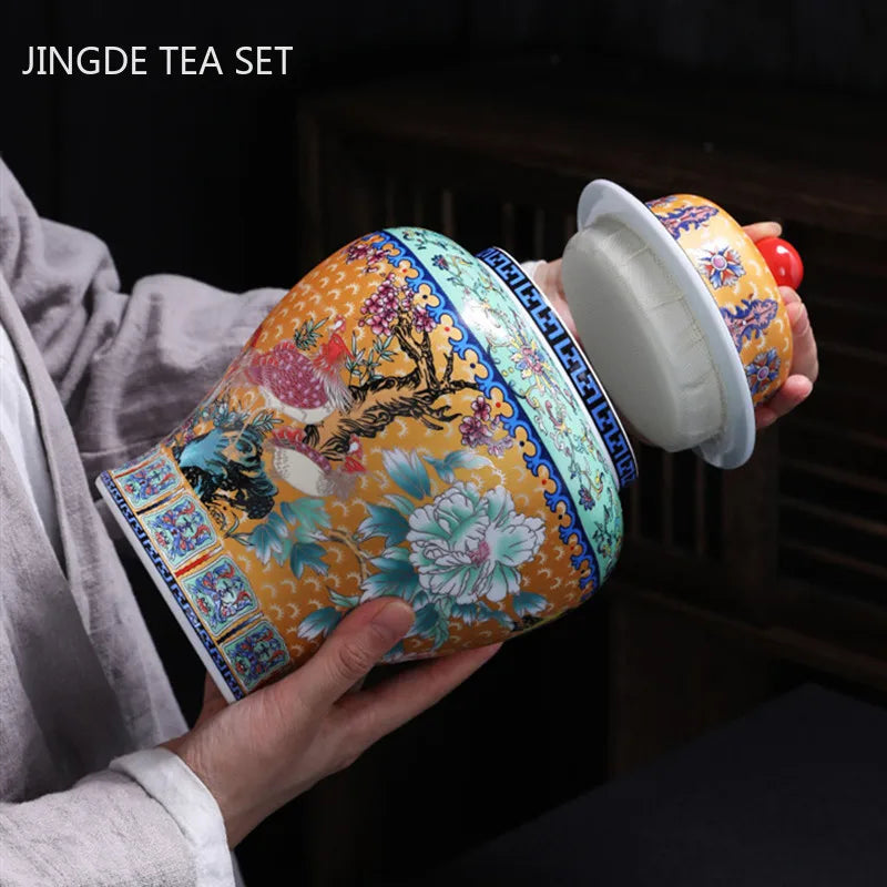Antique Ceramic Enamel Color Tea Jar Living Room Decoration High Capacity Tea Container Kitchen Nut Coffee Storage Cans