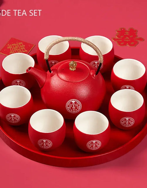 Boutique Ceramic Filter Tea Pot Set Household Tea Pot and Cup Set Chinese Style Wedding Red Teaware Gifts A Pot of Eight Cups