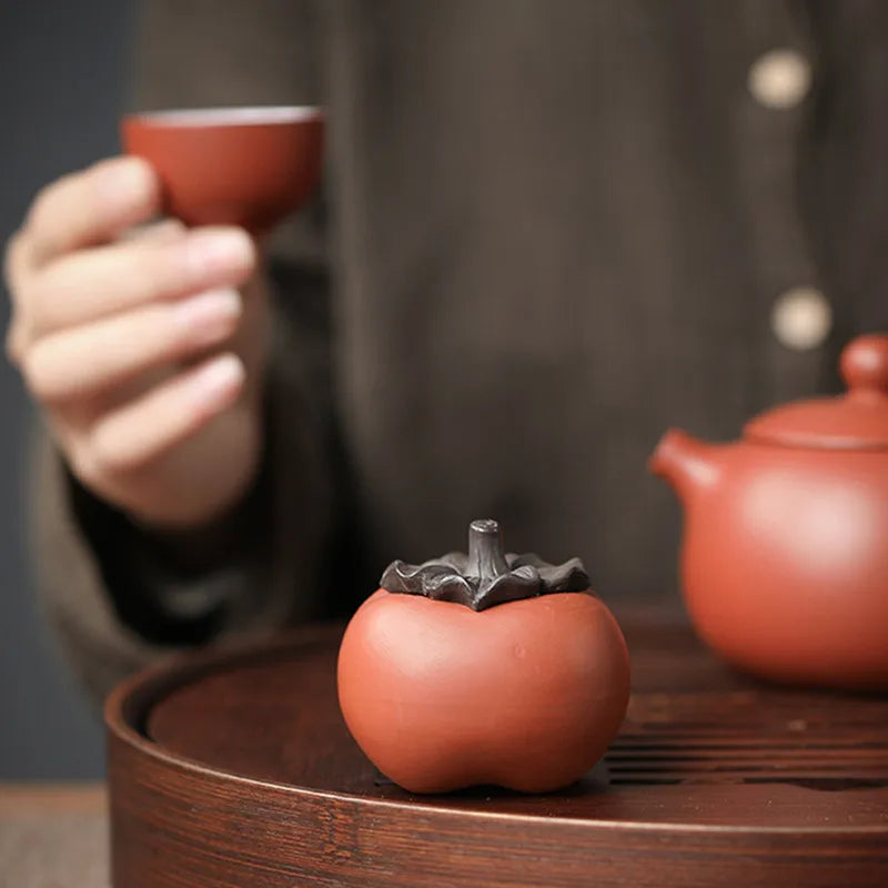 Chinese Creativity Purple Clay Tea Pet Good Luck Persimmon Model Ornament Handmade Tea Table Decoration Accessories Crafts