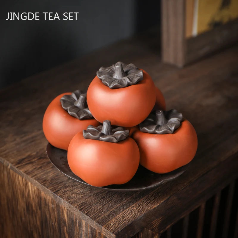 Chinese Creativity Purple Clay Tea Pet Good Luck Persimmon Model Ornament Handmade Tea Table Decoration Accessories Crafts