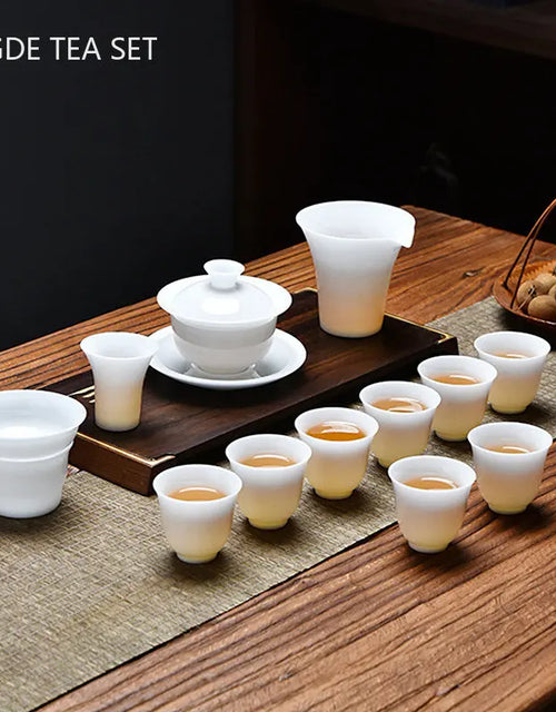 Chinese Jade White Porcelain Tea Set Home Gaiwan Tea Cup Office Guest Tea Maker Customized Ceramic Cover Bowl Teapot Set Filter