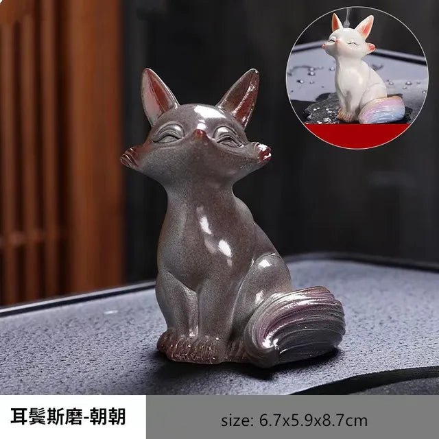 Color-changing Resin Tea Pet Ornaments Lovely Fox Swan Panda Statue Crafts Office Home Tea Table Decoration Tea Set Accessories