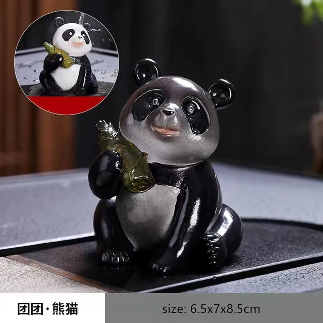 Color-changing Resin Tea Pet Ornaments Lovely Fox Swan Panda Statue Crafts Office Home Tea Table Decoration Tea Set Accessories
