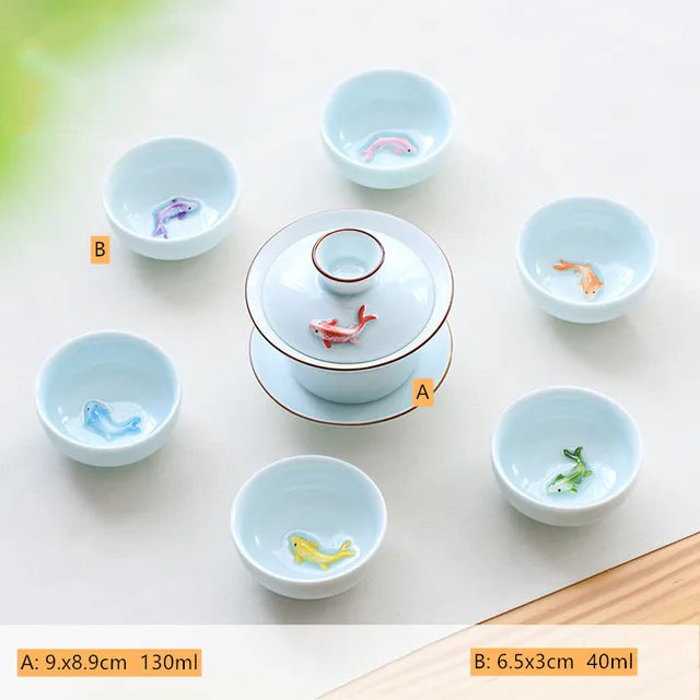 Creative Ceramic Small Fish Teacup Set Portable Tea Pot and Cup Set Chinese Tea Ceremony Supplies Customized Teaware Gifts