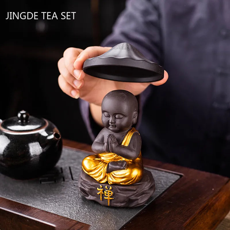 Creative Purple Sand Tea Leaking Tea Pet Decoration Purple Clay Tea Set Accessories Office Desktop Little Monk Zen Ornament