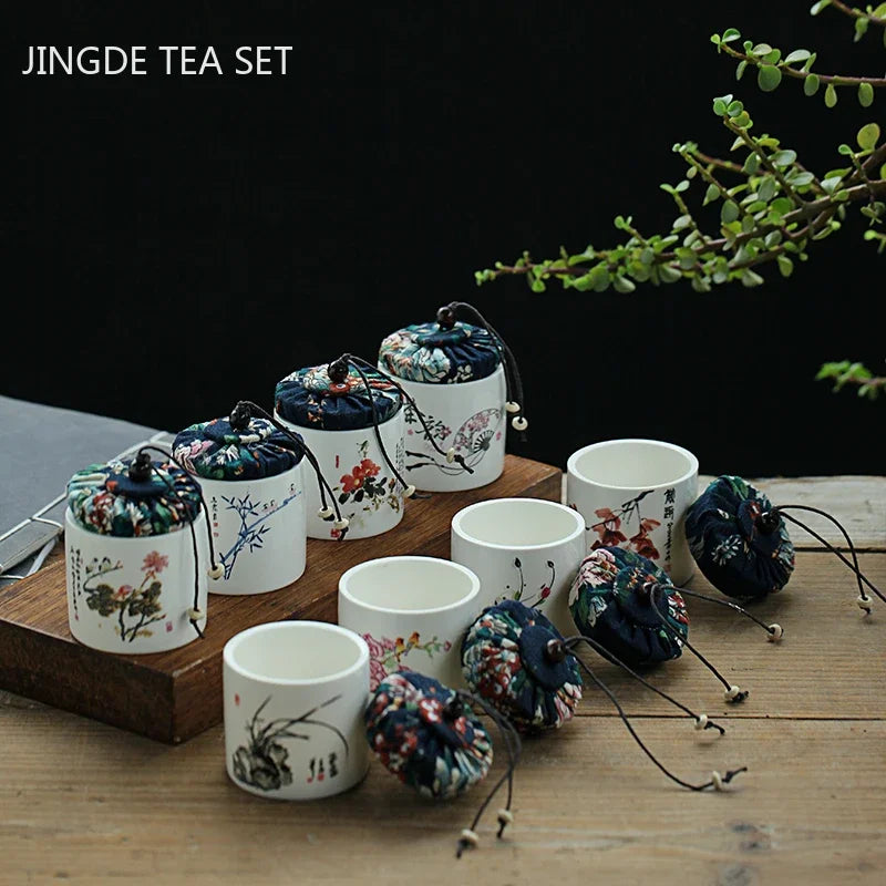 Creativity Ceramics Tea Caddy Tieguanyin Storage Tank Portable Travel Tea Box Sealed Coffee Powder Tea Jar Spice Organizer