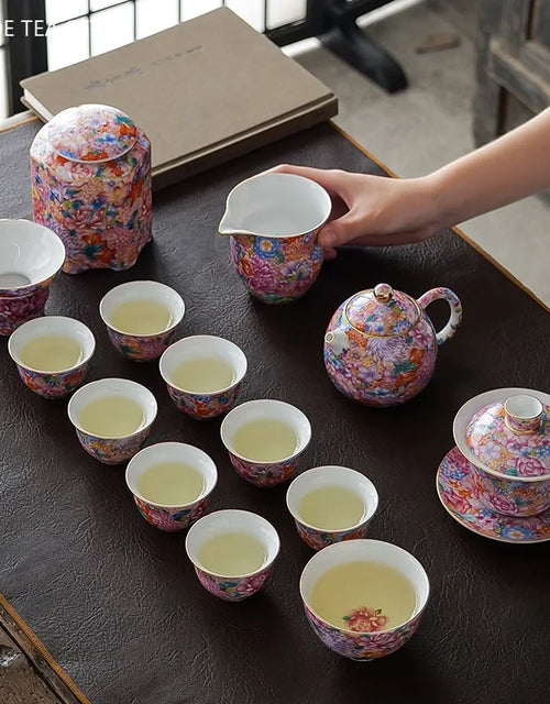 Enamel Color Ceramic Tea Set One Pot and Six Cup Suit Custom Exquisite Teaware Accessories Chinese Beauty Filter Teapot