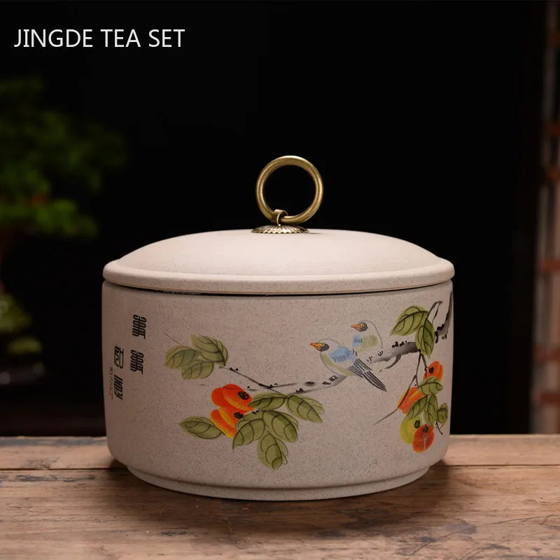 Exquisite Ceramics Tea Caddy Portable Sealed Jar Travel Tea Storage Spice Tea Boxes Coffee Canister Biscuit Tea Storage Tank