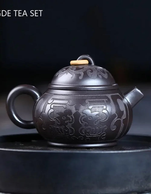 Hand Carving Black Mud Teapot Authentic Yixing Purple Clay Tea Pot Chinese Teaware Tradition Zisha Beauty Kettle Tea Set 180ml