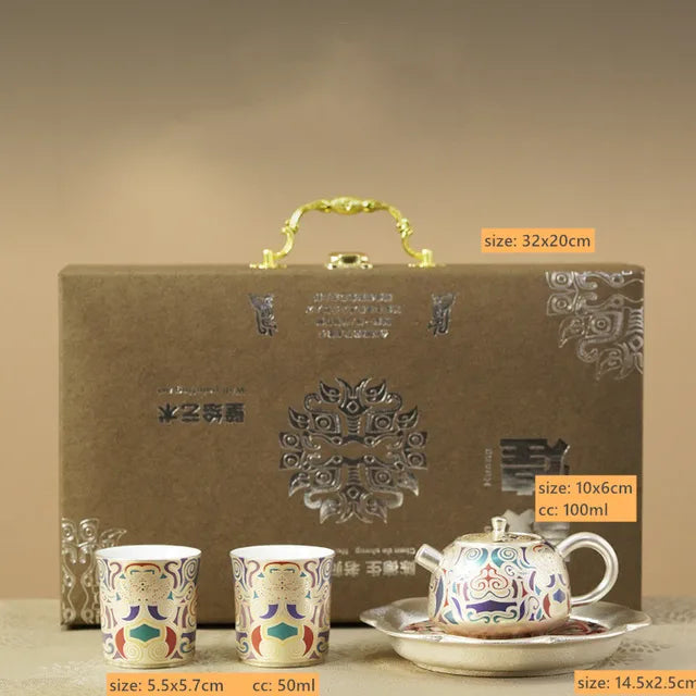 Hand-made Silver Plating Tea Set 1 Pot 2 Cups Custom Teaware Gift Portable Ceramic Beauty Tea Infuser with Gift Box Suit