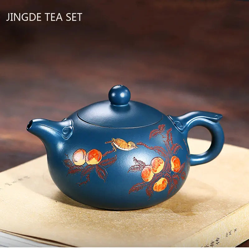 High-grade Yixing Purple Clay Tea Pot Set Handmade Teapot and Cup Suit Ball Hole Filter Xishi Kettle Chinese Blue Tea Sets