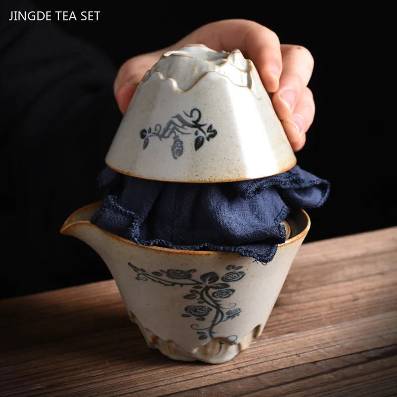 Japanese Retro Portable Travel Tea Sets One Pot Two Cups Storage Bag Set Home Outdoor Quick Cup Custom Beauty Tea Set