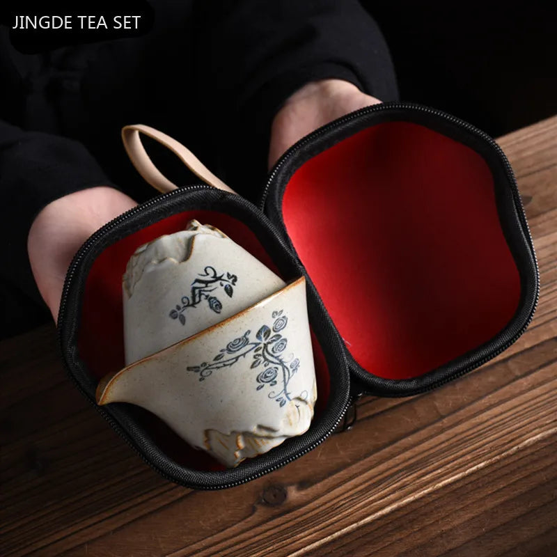 Japanese Retro Portable Travel Tea Sets One Pot Two Cups Storage Bag Set Home Outdoor Quick Cup Custom Beauty Tea Set