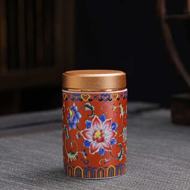 Portable Travel Ceramics Tea Caddy Mini Enamel Sealed Jar Tieguanyin Container Coffee Powder Canister Kitchen Spice Storage Tank