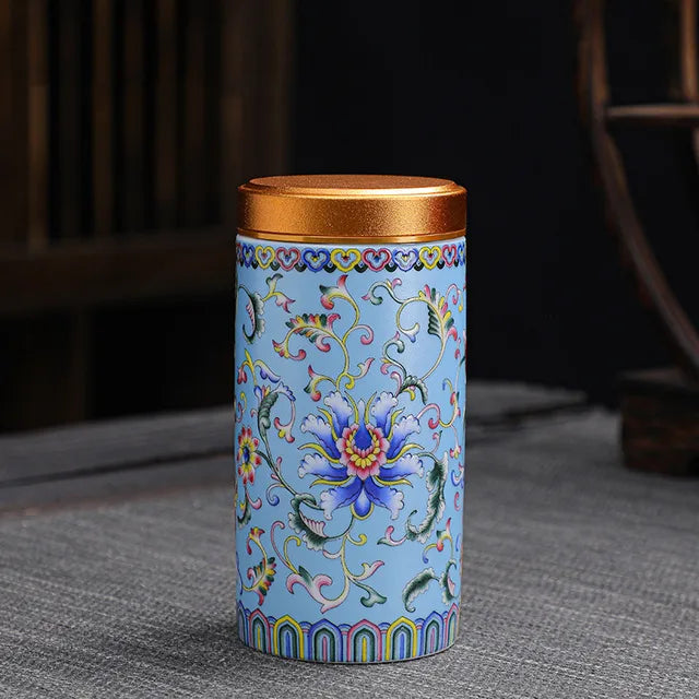 Portable Travel Ceramics Tea Caddy Mini Enamel Sealed Jar Tieguanyin Container Coffee Powder Canister Kitchen Spice Storage Tank