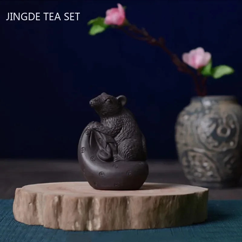 Purple Clay Animal Sculpture Tea Pet Ornaments Boutique Tea Tray Decoration Chinese Zodiac Handmade Crafts Tea Set Accessories