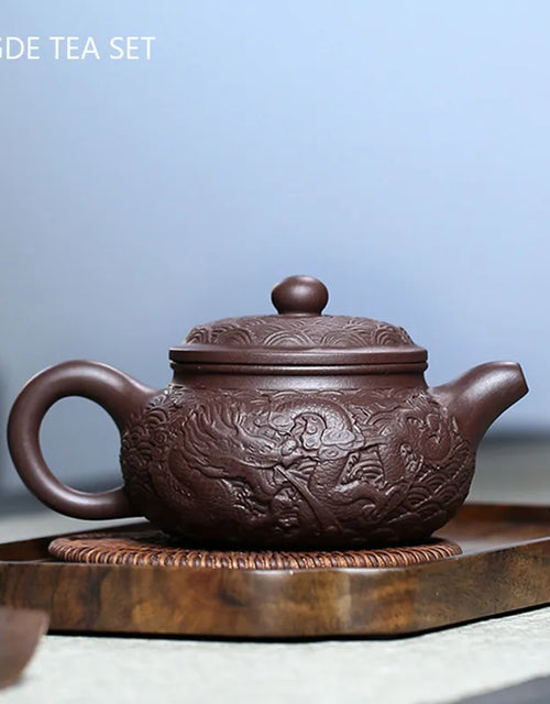 Raw Ore Purple Mud Dragon Pattern Teapot Chinese Yixing Purple Clay Tea Pot Household Beauty Tea Kettle Boutique Tea Sets 300ml