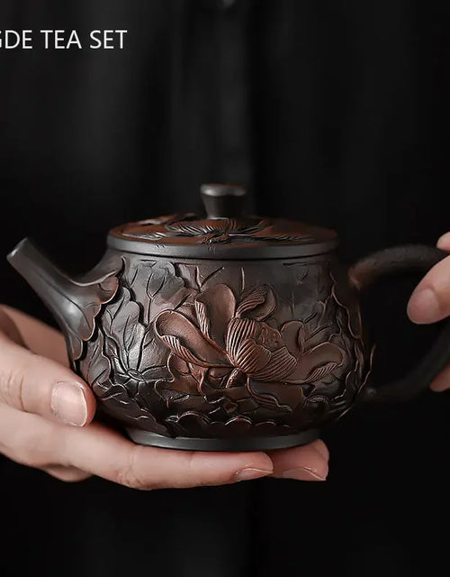 Retro Purple Pottery Teapot Hand-carved Dragon Pattern Xishi Pot Ball Hole Filter Beauty Tea Infuser Chinese Pu 'er Tea Set