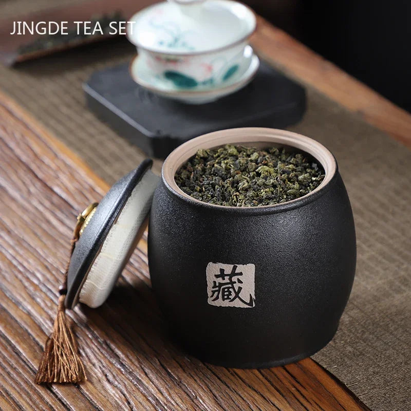 Traditional Ceramic Moisture-proof Jars Home Tea Caddy Medicinal Herbs Airtight Jar Grain Storage Container Tea Table Supplies