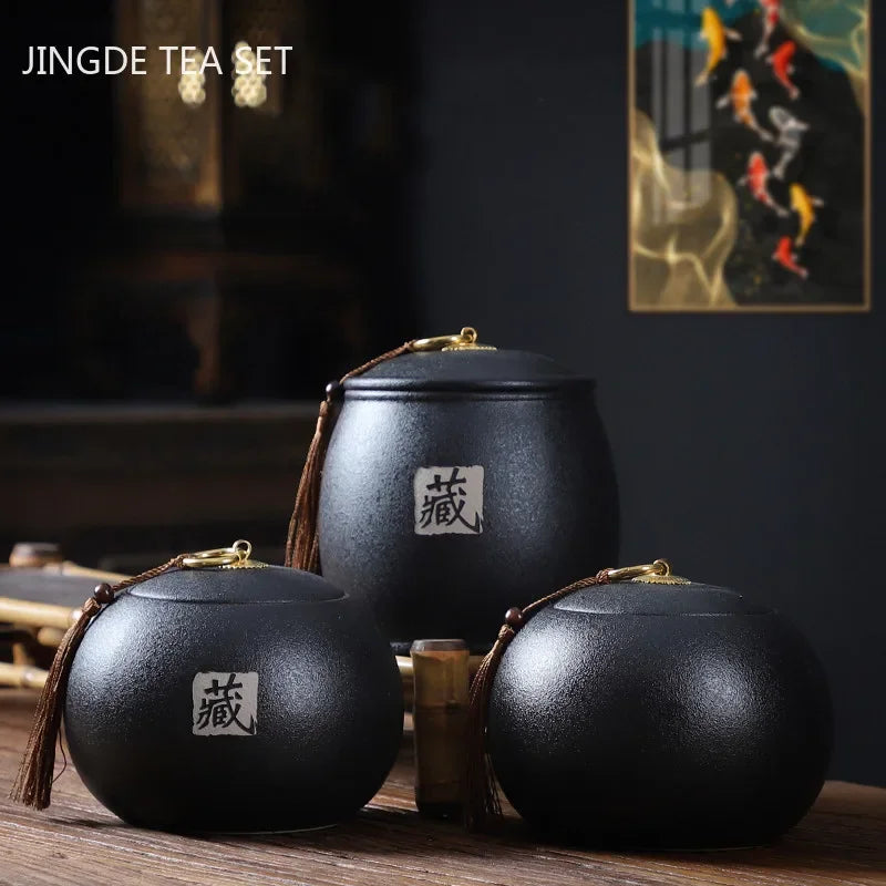Traditional Ceramic Moisture-proof Jars Home Tea Caddy Medicinal Herbs Airtight Jar Grain Storage Container Tea Table Supplies