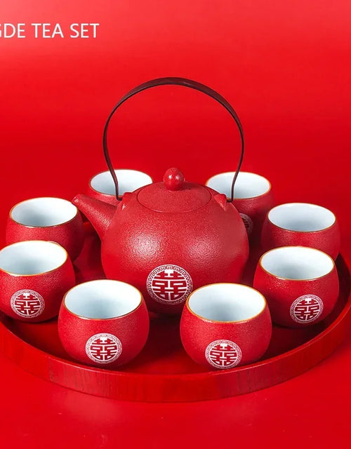 Traditional Chinese Wedding Ceramic Tea Set Exquisite Tea Cup Double Happiness Teapot Household Drinkware Tea Pot and Cup Set