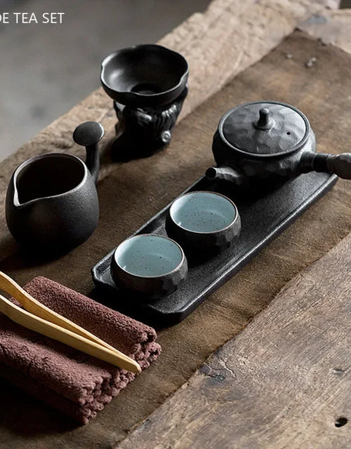 Vintage Coarse Pottery Chinese Tea Set Home Tea Infuser Traditional Tea Pot and Cup Set Ceramic Tea Tray Custom Teaware