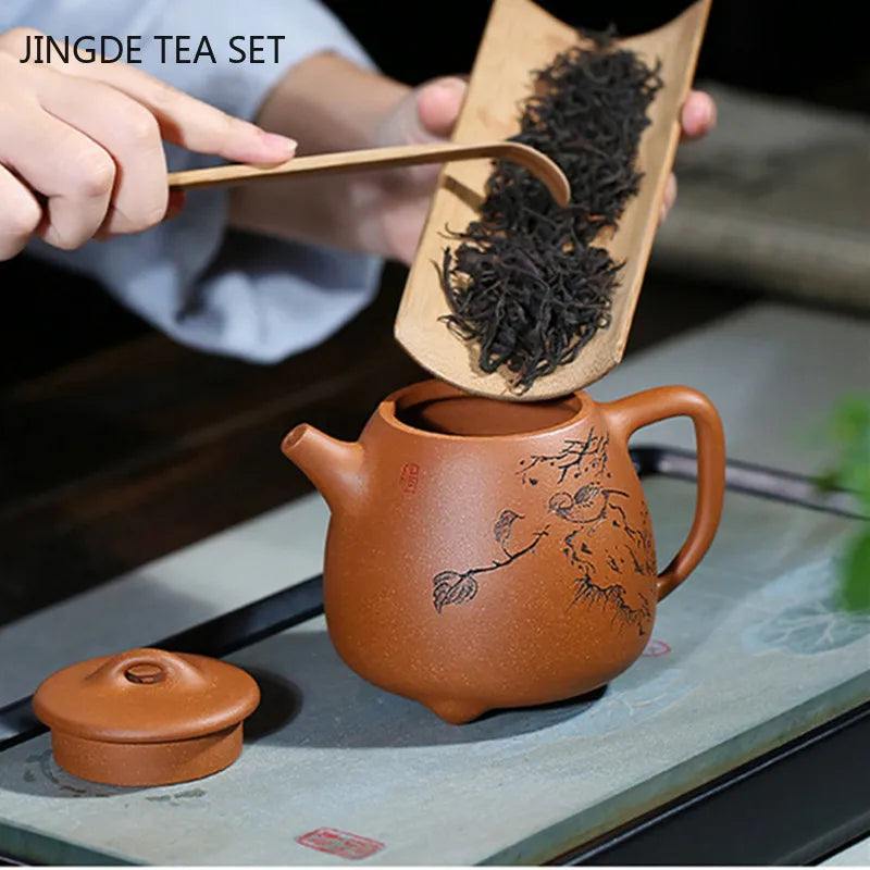 Yixing Purple Sand High Stone Scoop Teapot Handmade Raw Ore Section Mud Filter Kettle Home Tea Maker Traditional Tea Set 340ml