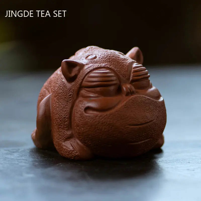 Yixing Raw Ore Purple Sand Tea Pet Three Foot Golden Toad Sculpture Small Ornaments Chinese Tea Table Decoration Tea Accessories