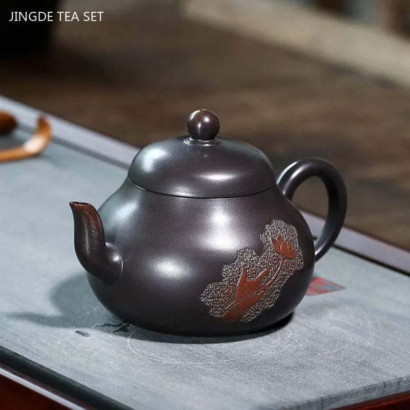 180ml Yixing Raw Ore Purple Clay Teapot Master Hand-painted Beauty Tea Pot Ball Hole Filter Kettle Customized Zisha Tea Set