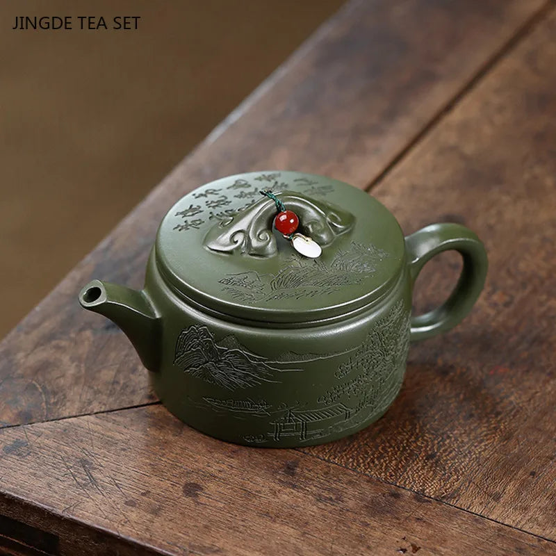 200ml Tradition Green Mud Teapot Yixing Purple Clay Tea Pot Handmade Filter Beauty Kettle Chinese Zisha Tea Set Custom Gifts