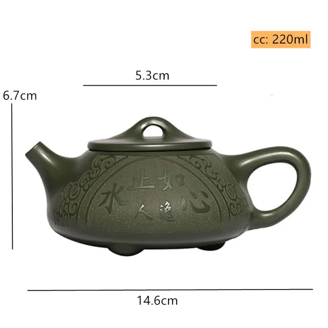 220ml Yixing Purple Clay Teapot Raw Ore Green Mud Hand-carved Stone Scoop Kettle Home Beauty Tea Infuser Chinese Zisha Tea Set