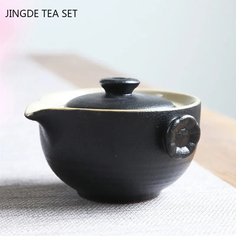 Black Ceramic Tea Pot and Cup Set One Pot Two Tea Cups Outdoor Travel Portable Teaware Household Tea Set Tea Ceremony Gifts