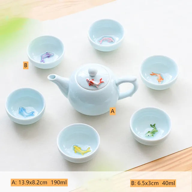 Creative Ceramic Small Fish Teacup Set Portable Tea Pot and Cup Set Chinese Tea Ceremony Supplies Customized Teaware Gifts