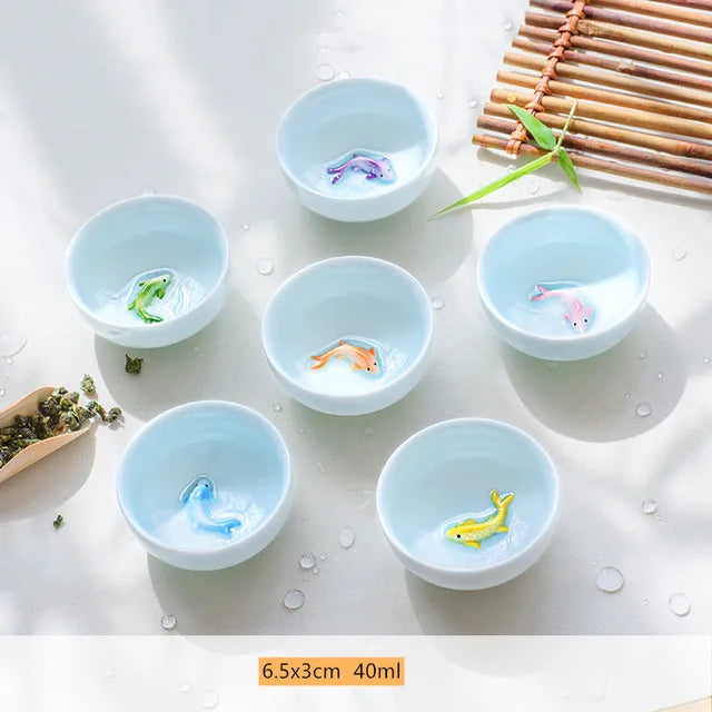 Creative Ceramic Small Fish Teacup Set Portable Tea Pot and Cup Set Chinese Tea Ceremony Supplies Customized Teaware Gifts