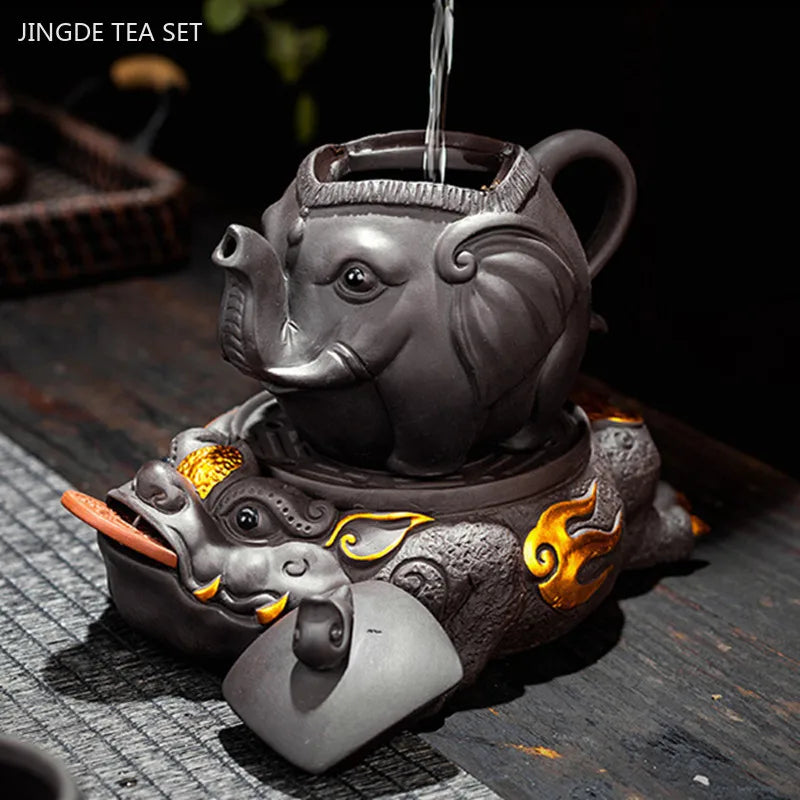 Creative Purple Clay Teapot Cute Elephant Model Filter Kettle Household Zisha Tea Set Chinese Customized Beauty Tea Infuser