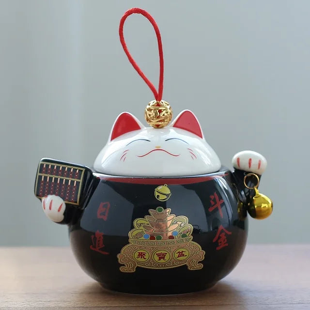 Cute Lucky Cat Ceramic Tea Tins Portable Coffee Moisture-proof Jar Pot Kitchen Storage Tea Container Home Decor Small Ornament