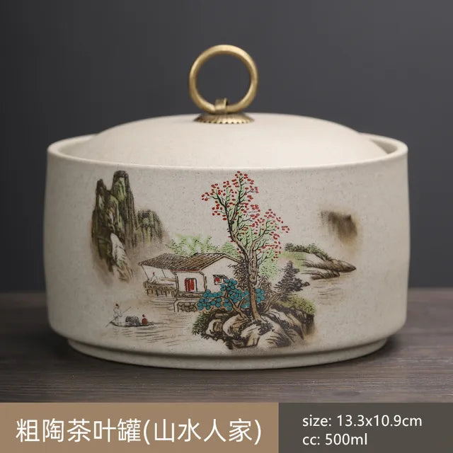 Exquisite Ceramics Tea Caddy Portable Sealed Jar Travel Tea Storage Spice Tea Boxes Coffee Canister Biscuit Tea Storage Tank