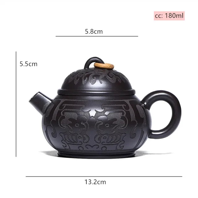 Hand Carving Black Mud Teapot Authentic Yixing Purple Clay Tea Pot Chinese Teaware Tradition Zisha Beauty Kettle Tea Set 180ml