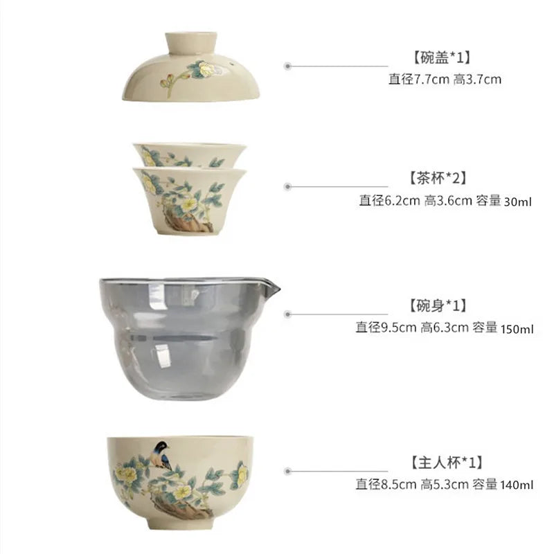 Hand-painted Travel Tea Set Home Car Outdoor Tea Infuser Portable A Pot of Three Cups Teaware Suit Handmade Beauty Gaiwan