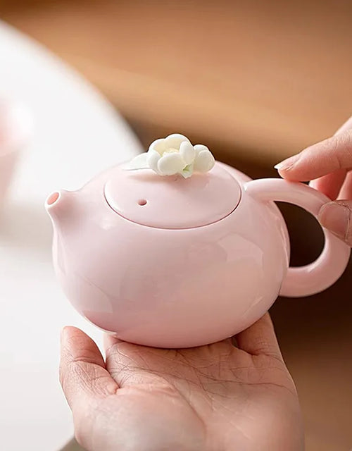 Handcrafted Pink Flower Tea Set High Appearance Lovely Ceramic Teapot and Cup Set Customized Ball Hole Filter Tea Infuser