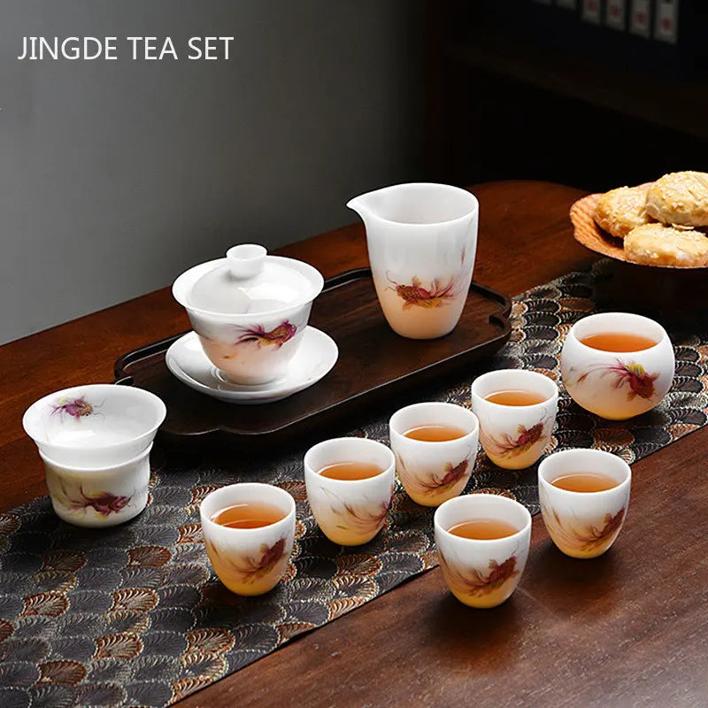 High Quality Ceramic Tea Sets Customized White Porcelain Gaiwan Tea Cup Set Master Handmade Teaware Gifts Chinese Drinkware Suit