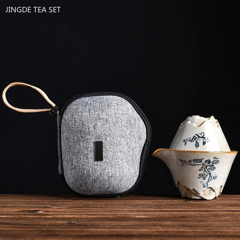 Japanese Retro Portable Travel Tea Sets One Pot Two Cups Storage Bag Set Home Outdoor Quick Cup Custom Beauty Tea Set